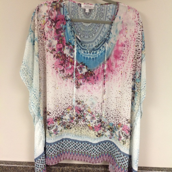 Jennifer Lopez Tops - jennifer lopez sheer flowy tunic pink euc L